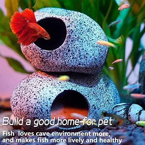 Ameliade Betta Fish Tank Rock Cave Decor Medium | Natural Ceramic Hideaway for Betta, Shrimp, Small Fish thumbnail 4