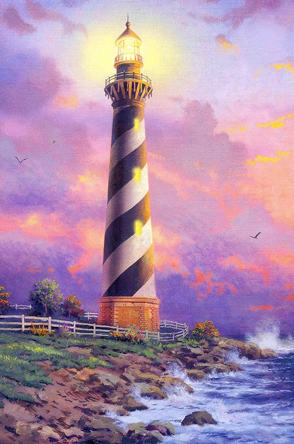 NAIMOER 5D Diamond Art Kits for Adults Seaside Lighthouse Round Full Drill 12x16 inches | Relaxing Craft for Home Decor