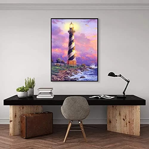 NAIMOER 5D Diamond Art Kits for Adults Seaside Lighthouse Round Full Drill 12x16 inches | Relaxing Craft for Home Decor thumbnail 2
