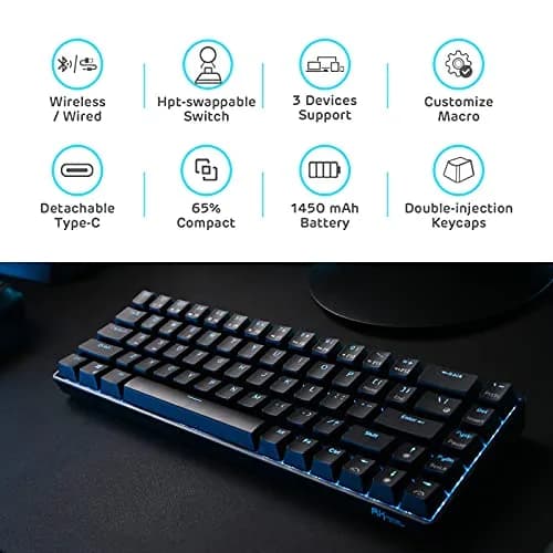 RK ROYAL KLUDGE RK68 Wireless Mechanical Keyboard 65% Compact Bluetooth Gaming Keyboard with Red Switches thumbnail 2