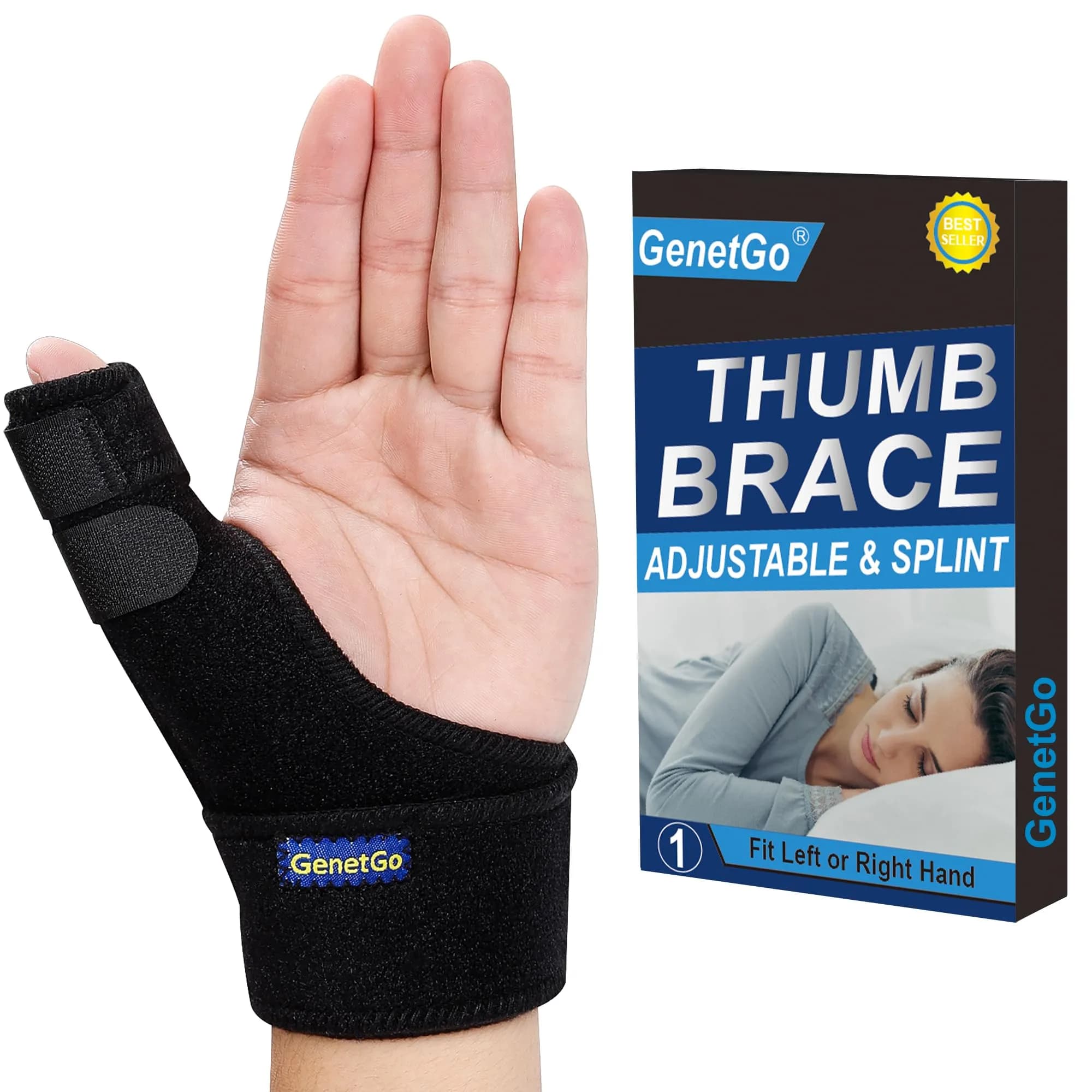 GenetGo Trigger Thumb Splint Brace for Right or Left Hand | Black, One Size