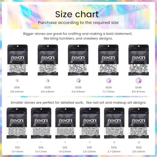 novani Crystal AB Rhinestones SS10 (1440pcs, 2.7-2.9mm) Glass Flatback Round Gems | Non-Hotfix for Nail Art & Crafts thumbnail 5