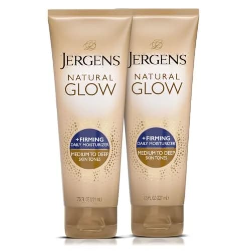 Jergens Natural Glow +Firming Body Lotion, Medium-Deep, 2x222ml (7.5 Fl Oz) | Gradual Tan & Cellulite Reduction thumbnail 1