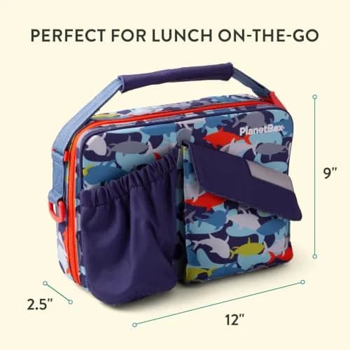 PlanetBox Insulated Lunch Bag Camo Shark Edition 22.8 cm (9 in) x 27.9 cm (11 in) x 6.4 cm (2.5 in) | Versatile Carry Bag for School & Adventures thumbnail 3
