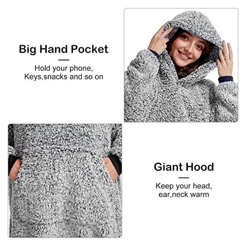HORIMOTE HOME Oversized Sherpa Wearable Blanket Hoodie for Adults, Women, Men & Kids | Super Warm Light Weight thumbnail 5