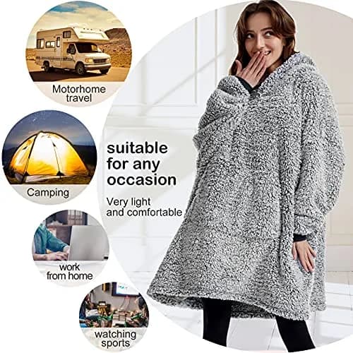 HORIMOTE HOME Oversized Sherpa Wearable Blanket Hoodie for Adults, Women, Men & Kids | Super Warm Light Weight thumbnail 3