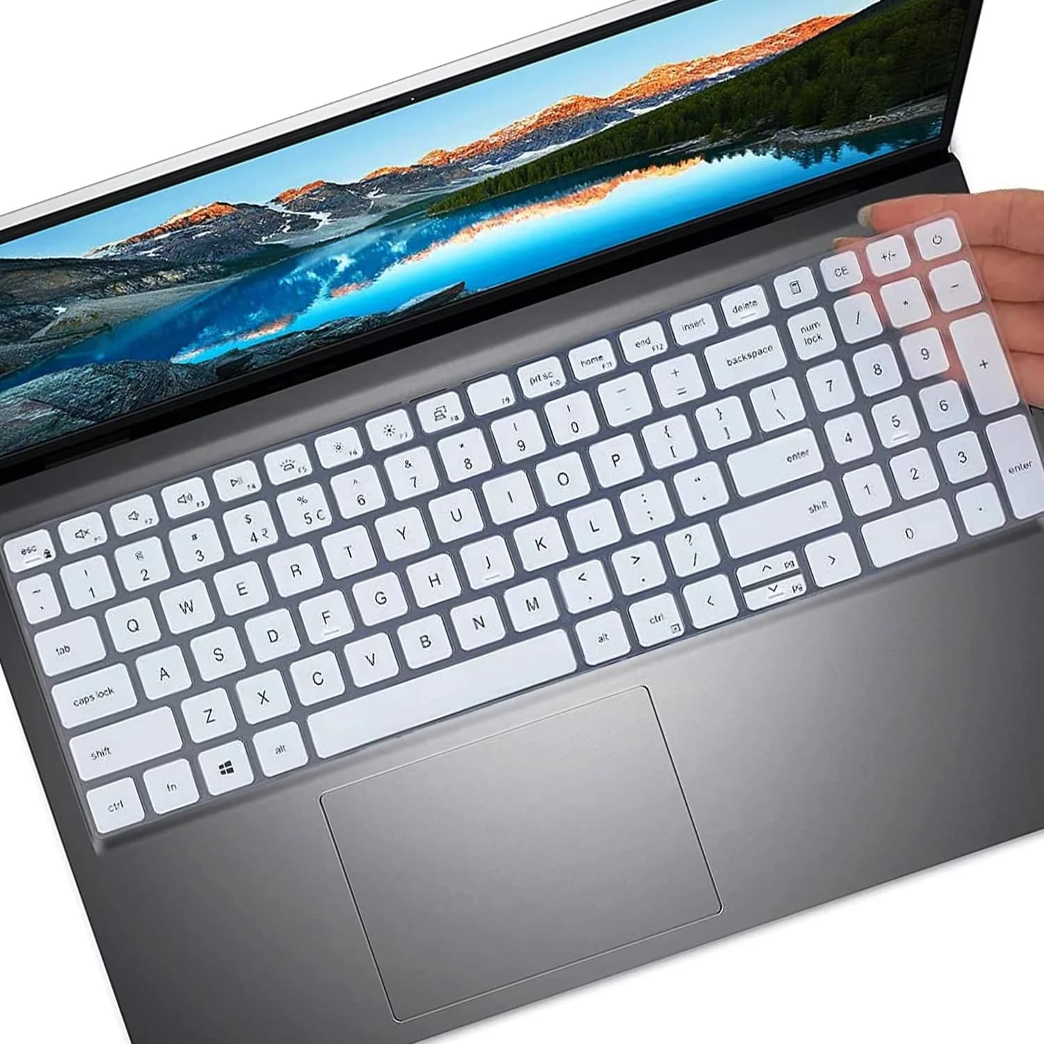MUBUY-GOL Black Silicone Keyboard Cover for Dell Inspiron 15 3510 3511 3515 3525 3530 3535 5510 5515 5518 7510 15.6" | US Layout Spill-Proof Protector — White