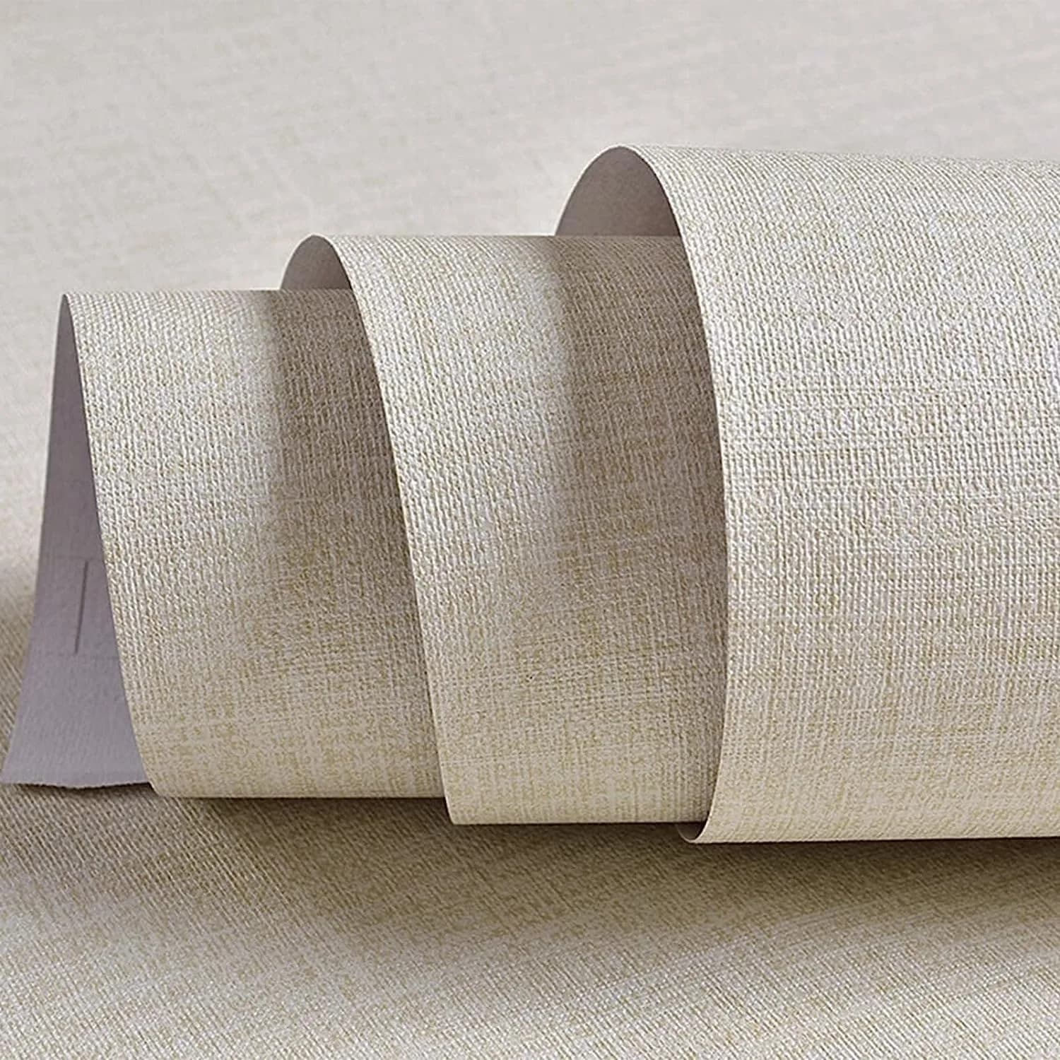 TANONE Khaki Grasscloth Peel and Stick Wallpaper 39.9 cm x 5 m (15.8 in x 197 in) | Realistic Textured Beige Wall Paper for Cabinets, Drawers, Kitchen — Cream / 15.7" x 197"