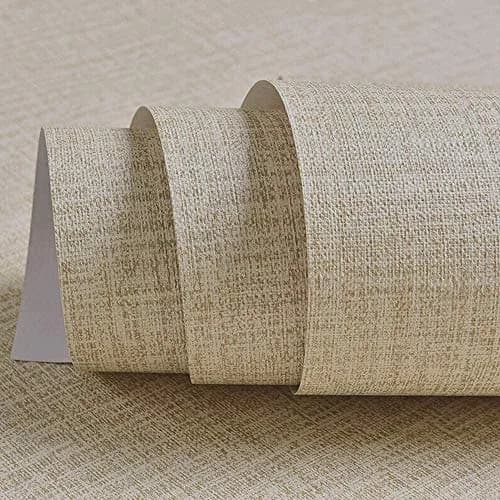 TANONE Khaki Grasscloth Peel and Stick Wallpaper 39.9 cm x 5 m (15.8 in x 197 in) | Realistic Textured Beige Wall Paper for Cabinets, Drawers, Kitchen thumbnail 1