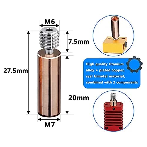 POLISI3D CR10 Bimetal Heatbreak for Ender3 3D Printers - Copper Titanium TC4 Throat Upgrade (7mm x 27.5mm) thumbnail 3