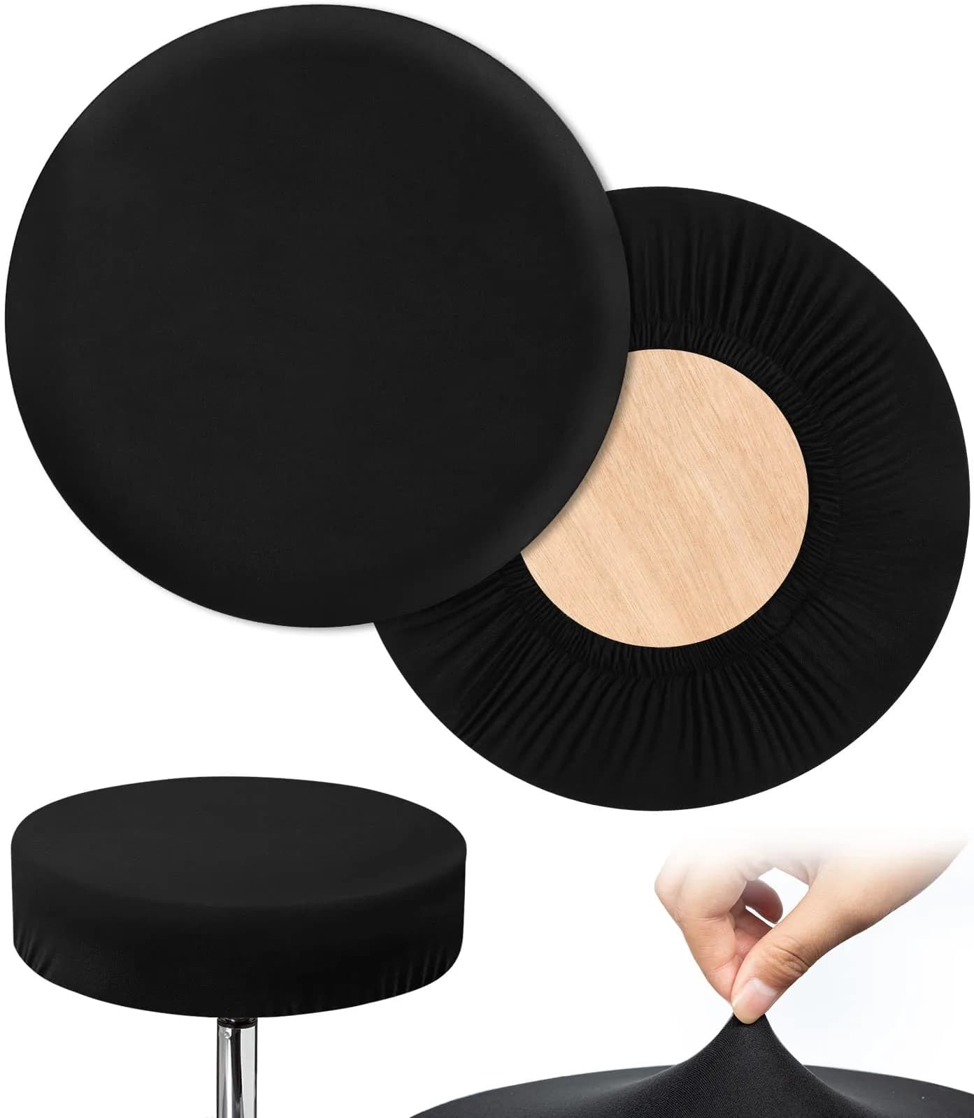 HFATMOS Black Round Stool Covers 2 Pcs | Fits 9-12 inch Diameter Stools - main product image