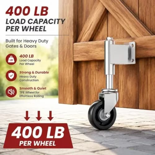 Homhoo 5” Spring Loaded Gate Wheel for Outdoor Wooden Gate Fence | Heavy Duty Support with 400 LBS Capacity thumbnail 4