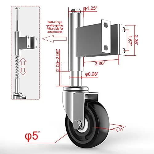 Homhoo 5” Spring Loaded Gate Wheel for Outdoor Wooden Gate Fence | Heavy Duty Support with 400 LBS Capacity thumbnail 2