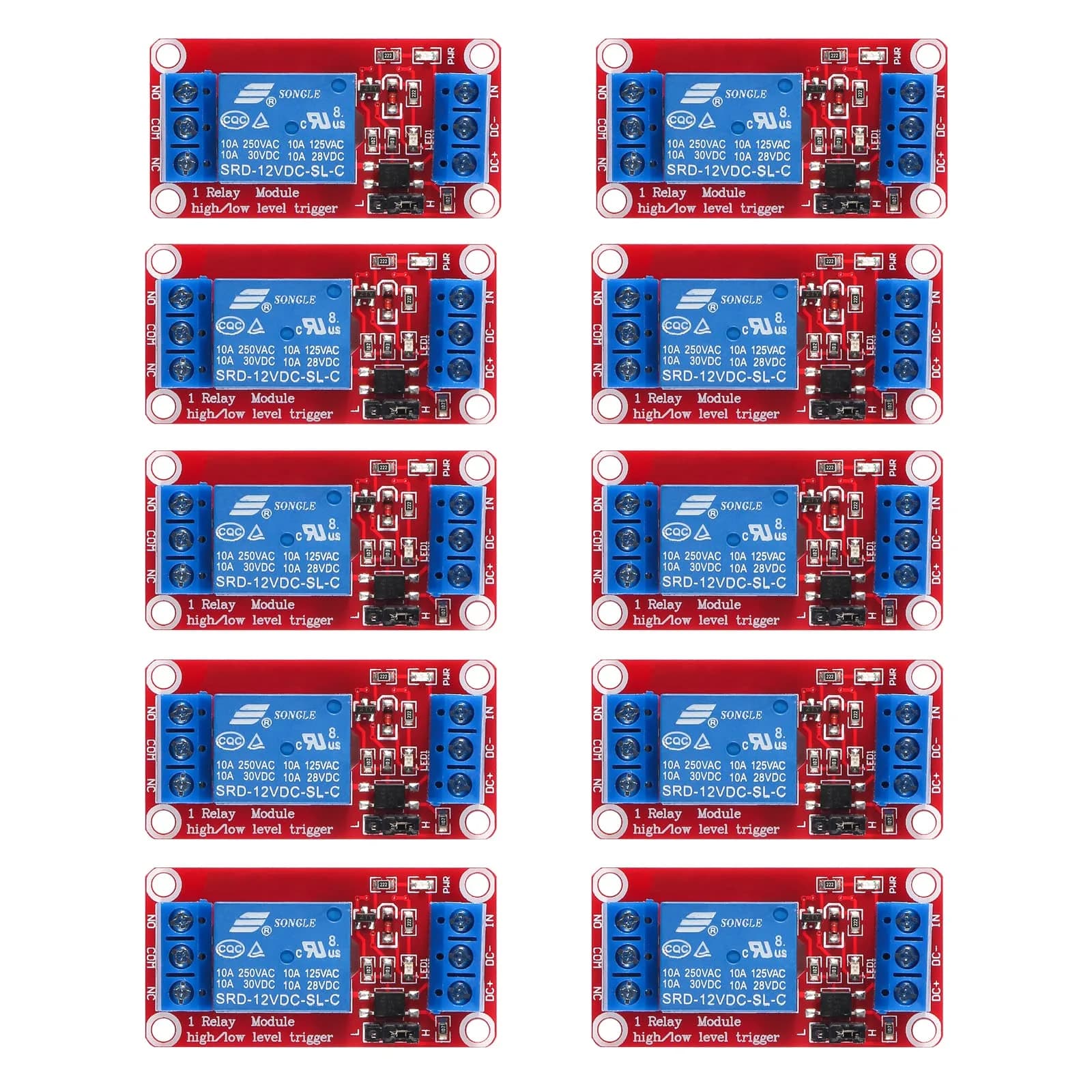 AEDIKO 5V 4pcs Relay Module - 1 Channel, Optocoupler Isolated, 10A Load | Arduino Compatible — 12V-10pcs