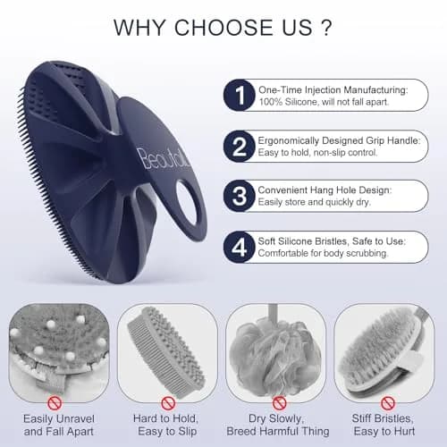 BEAUTAIL Silicone Body Scrubber Gentle Exfoliating Brush for Sensitive Skin | 83g (2.9oz) Blue thumbnail 2