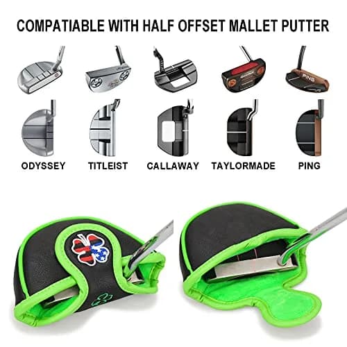 BIG TEETH Black Clover Half Mallet Putter Cover 5" x 3.1" x 1.2" | Magnetic Closure Golf Club Head Protector thumbnail 3