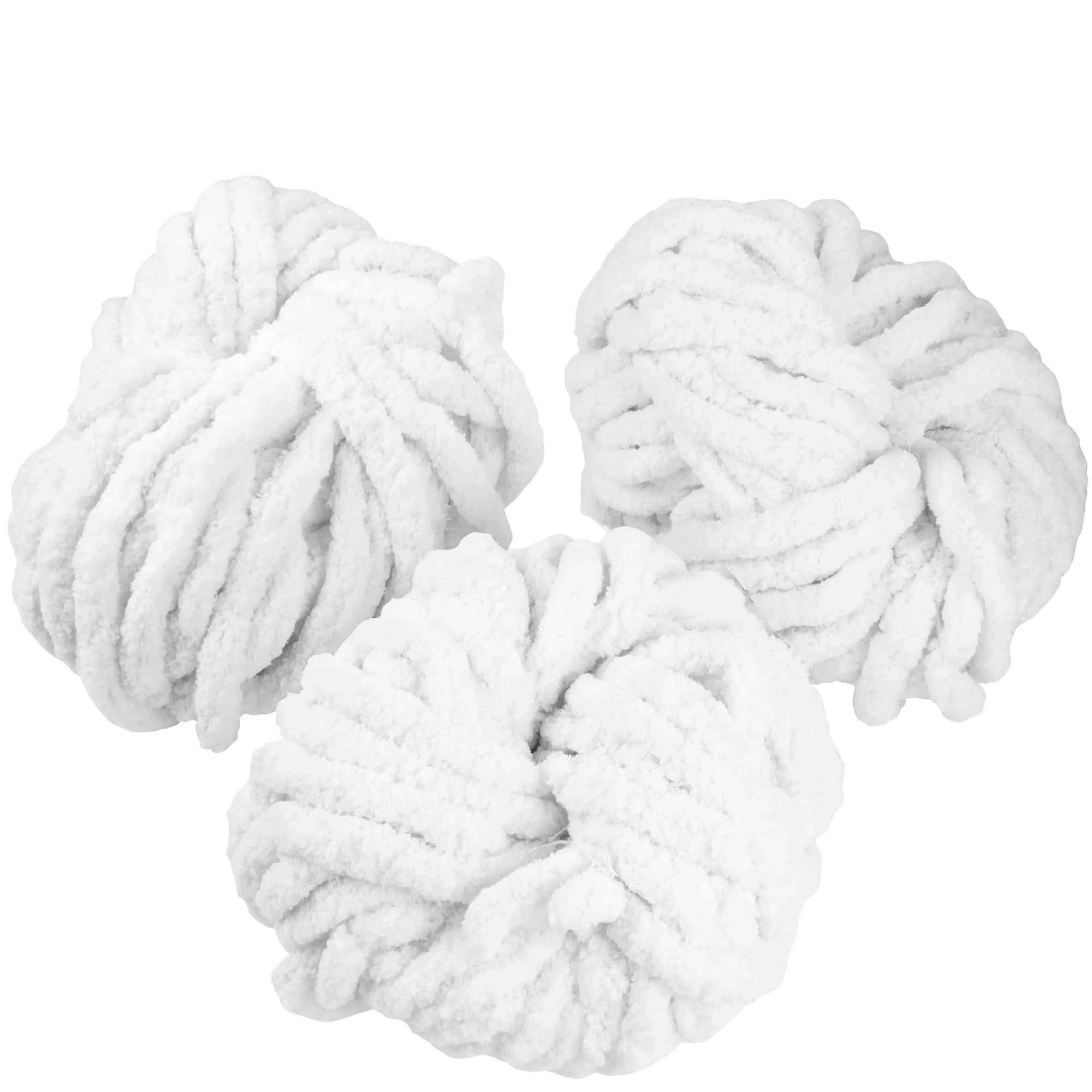 SCS Direct Chunky Yarn for Crocheting & Arm Knitting - Black 3 Pack Jumbo Chenille Yarn, 72 Yards Total (66 Meters) | Soft & Thick for Blankets — White