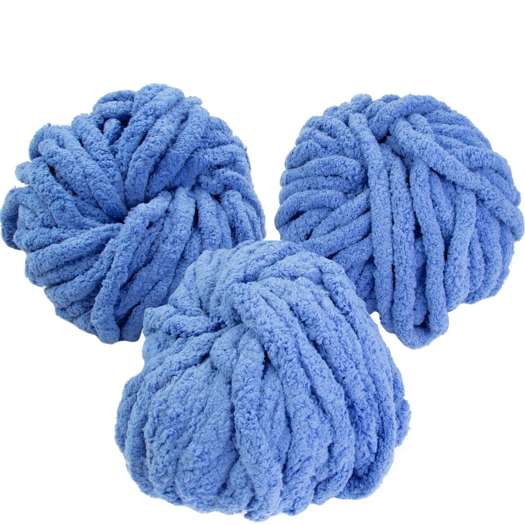 SCS Direct Chunky Yarn for Crocheting & Arm Knitting - Black 3 Pack Jumbo Chenille Yarn, 72 Yards Total (66 Meters) | Soft & Thick for Blankets — Indigo Blue