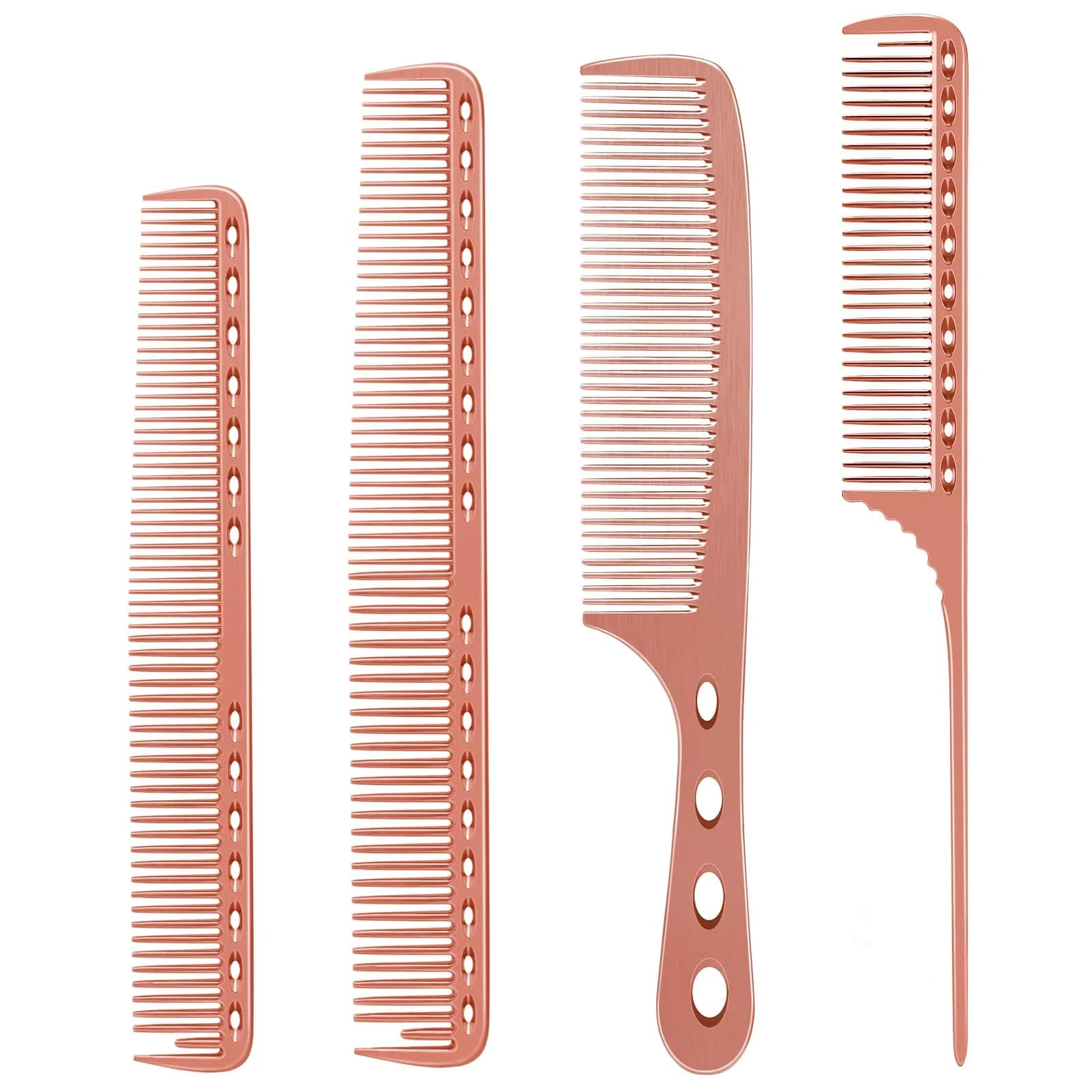 CGBARBER Silver Aluminum Hair Comb Set | 4-Piece Styling & Cutting Comb Kit — Rose gold