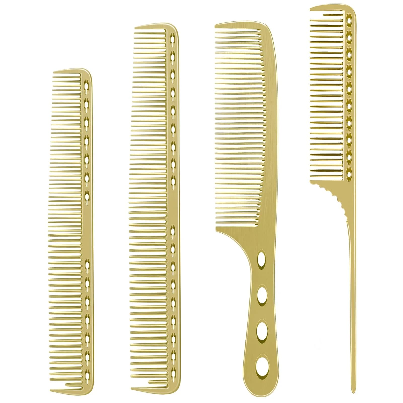 CGBARBER Silver Aluminum Hair Comb Set | 4-Piece Styling & Cutting Comb Kit — Golden