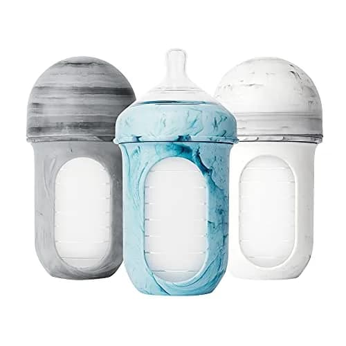 Boon Nursh Silicone Baby Bottles - Medium Flow - Tie Dye - 8 Oz (237ml) - 3 Count | Air-Free Feeding for Reduced Colic thumbnail 1