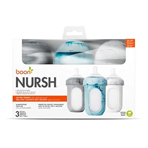 Boon Nursh Silicone Baby Bottles - Medium Flow - Tie Dye - 8 Oz (237ml) - 3 Count | Air-Free Feeding for Reduced Colic thumbnail 7