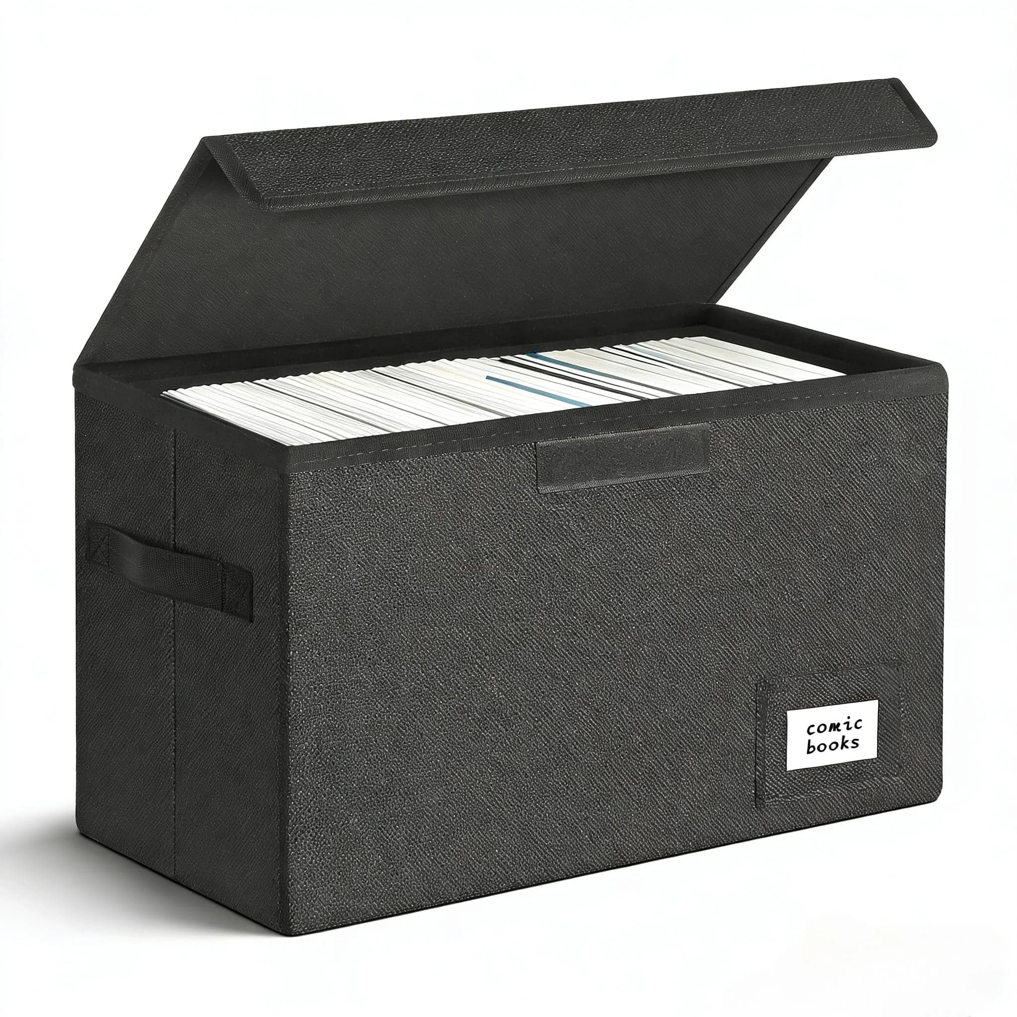 Leffis Comic Book Storage Box 15.5" x 7.5" x 11.3" | Heavy Duty Comic Bin for 150 Comics — Black