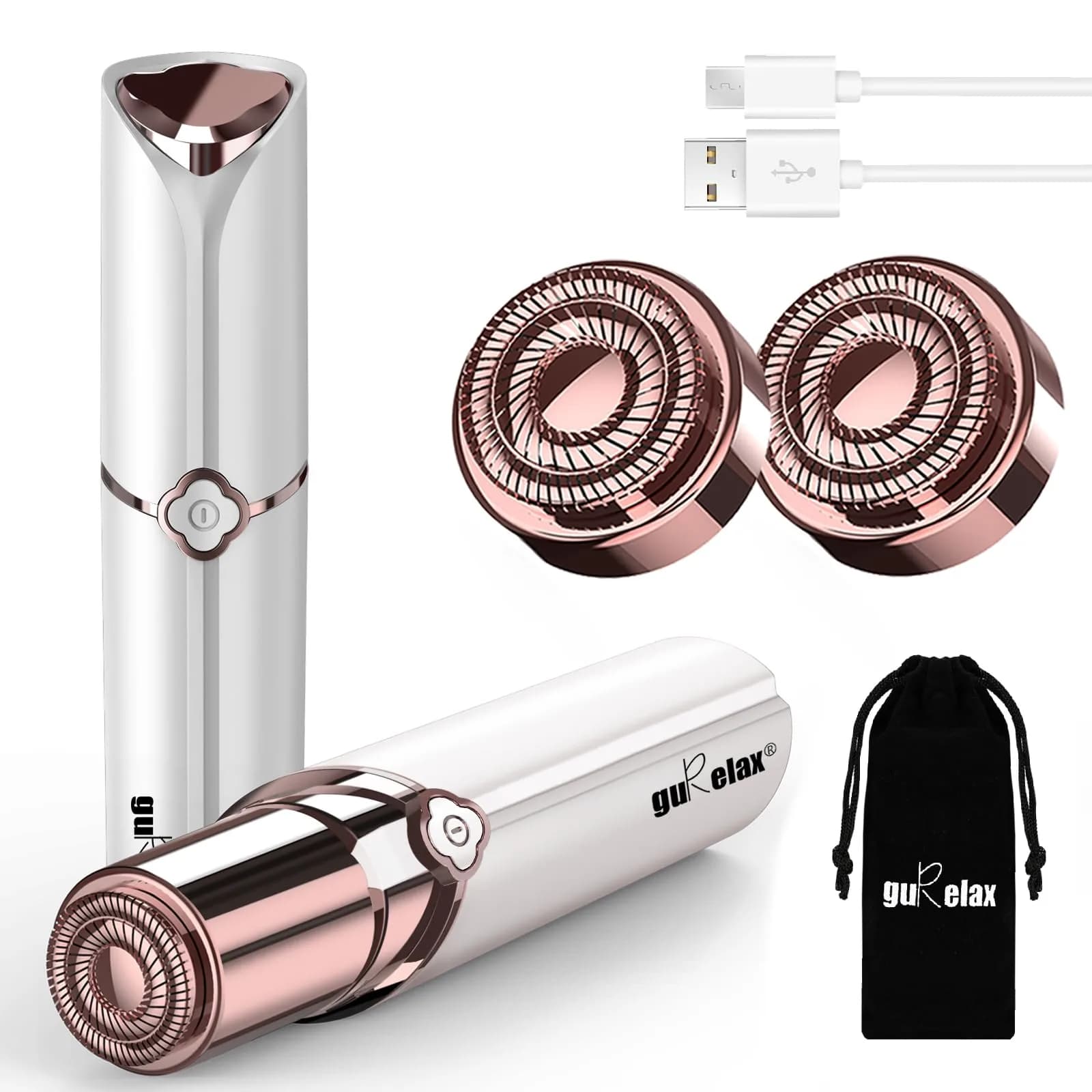gurelax Electric Facial Hair Remover 5 Piece Set | Painless, Rechargeable, Hypoallergenic for Women