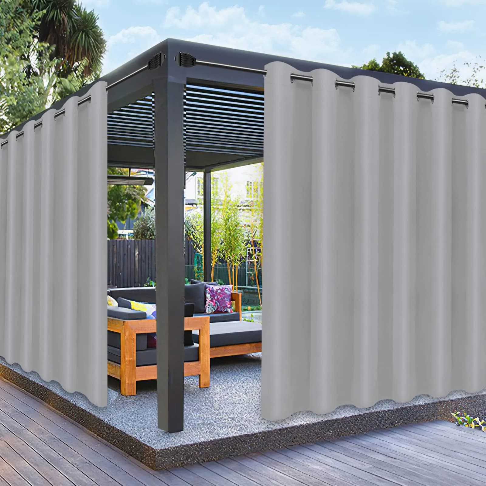 PureFit Waterproof Outdoor Curtains for Patio 241cm x 254cm | Weatherproof UV Resistant Light Gray Grommet Panels