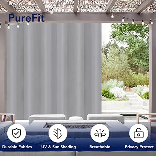 PureFit Waterproof Outdoor Curtains for Patio 241cm x 254cm | Weatherproof UV Resistant Light Gray Grommet Panels thumbnail 3