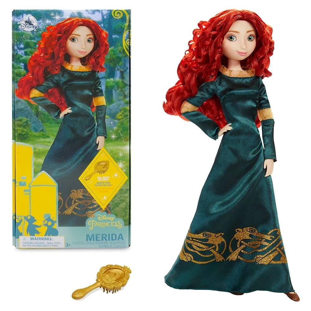 Disney Store Merida Classic Doll 11.5 Inches | Includes Brush, Fully Poseable Toy in Green Gown