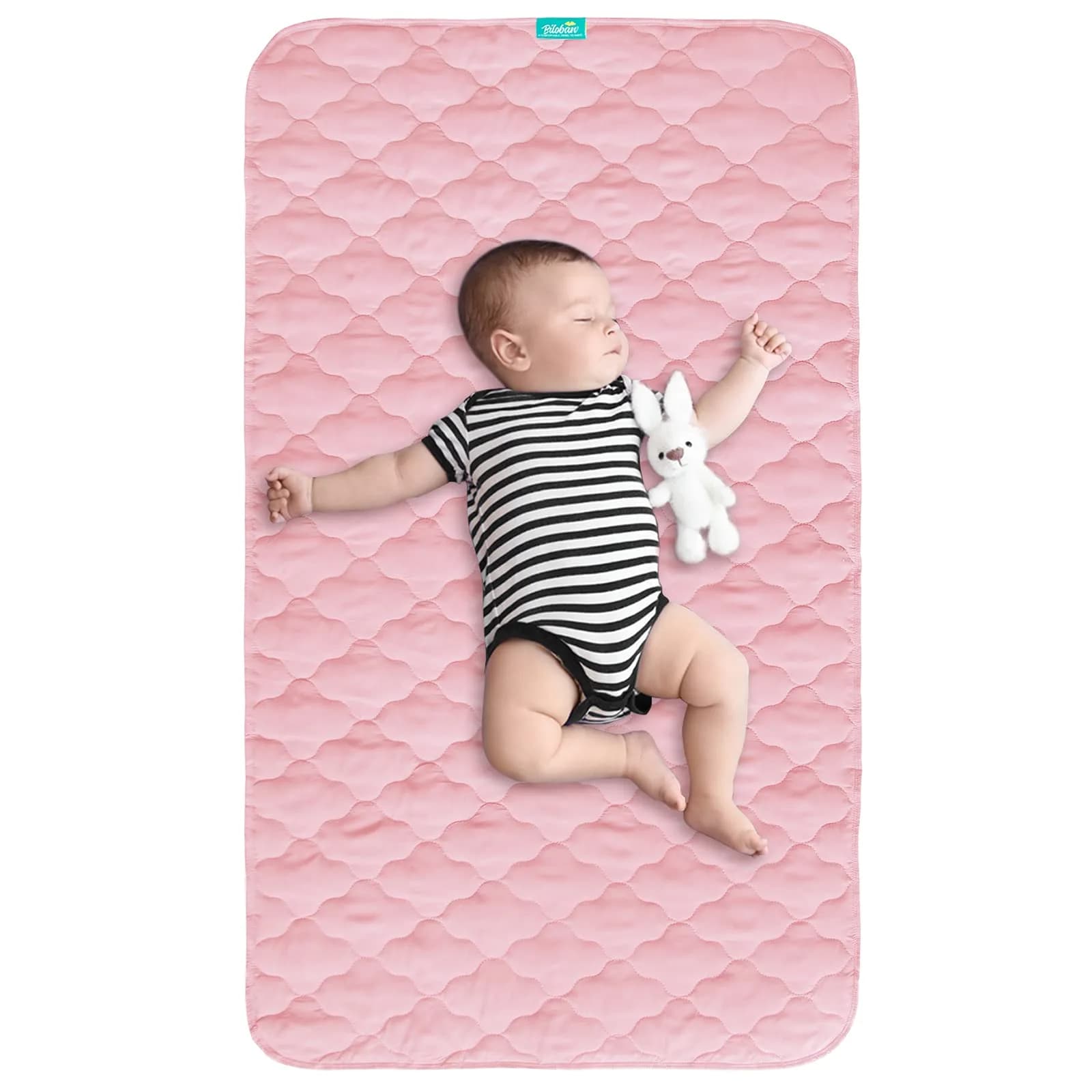 Biloban Waterproof Crib Mattress Protector Pink 71cm (28") x 132cm (52") | Breathable Quilted Pad for Safe Sleep - main product image