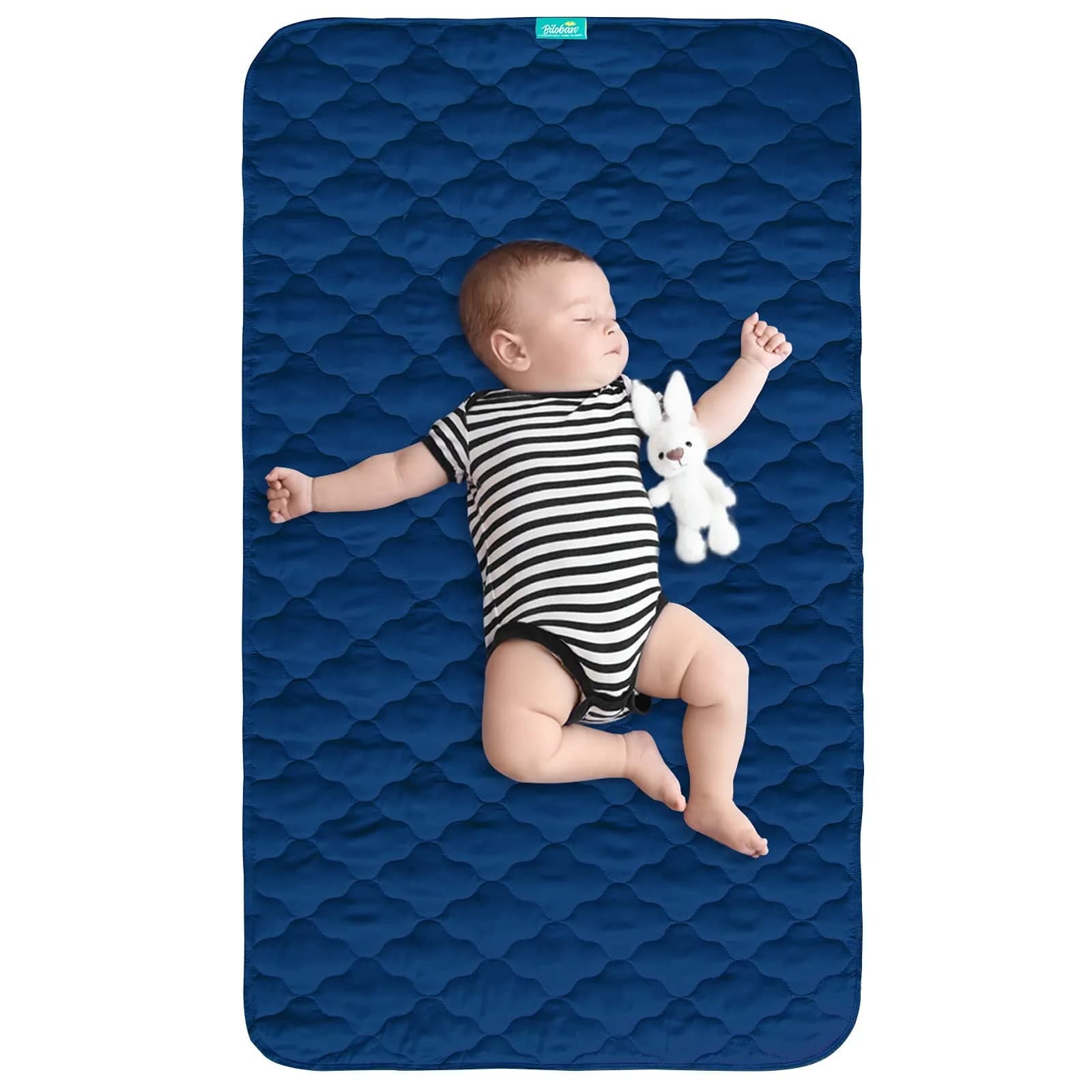 Biloban Waterproof Crib Mattress Protector Pink 71cm (28") x 132cm (52") | Breathable Quilted Pad for Safe Sleep — Navy