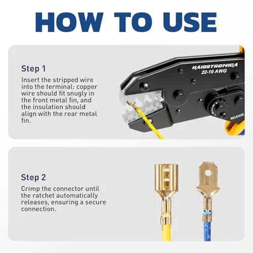 haisstronica Ratchet Crimping Tool for Open Barrel Terminals, AWG 22-10 (550g) | Precision Electrical Wire Crimper thumbnail 8