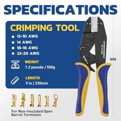 haisstronica Ratchet Crimping Tool for Open Barrel Terminals, AWG 22-10 (550g) | Precision Electrical Wire Crimper thumbnail 2