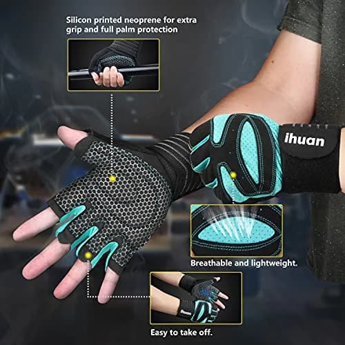 ihuan Ventilated Weight Lifting Gym Gloves with Wrist Support | Full Palm Protection for Men & Women thumbnail 2
