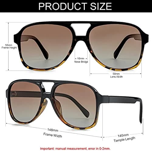 NIDOVIX Polarized Classic Vintage Aviator Sunglasses for Men Women 58mm (2.28in) | UV400 Protection thumbnail 3