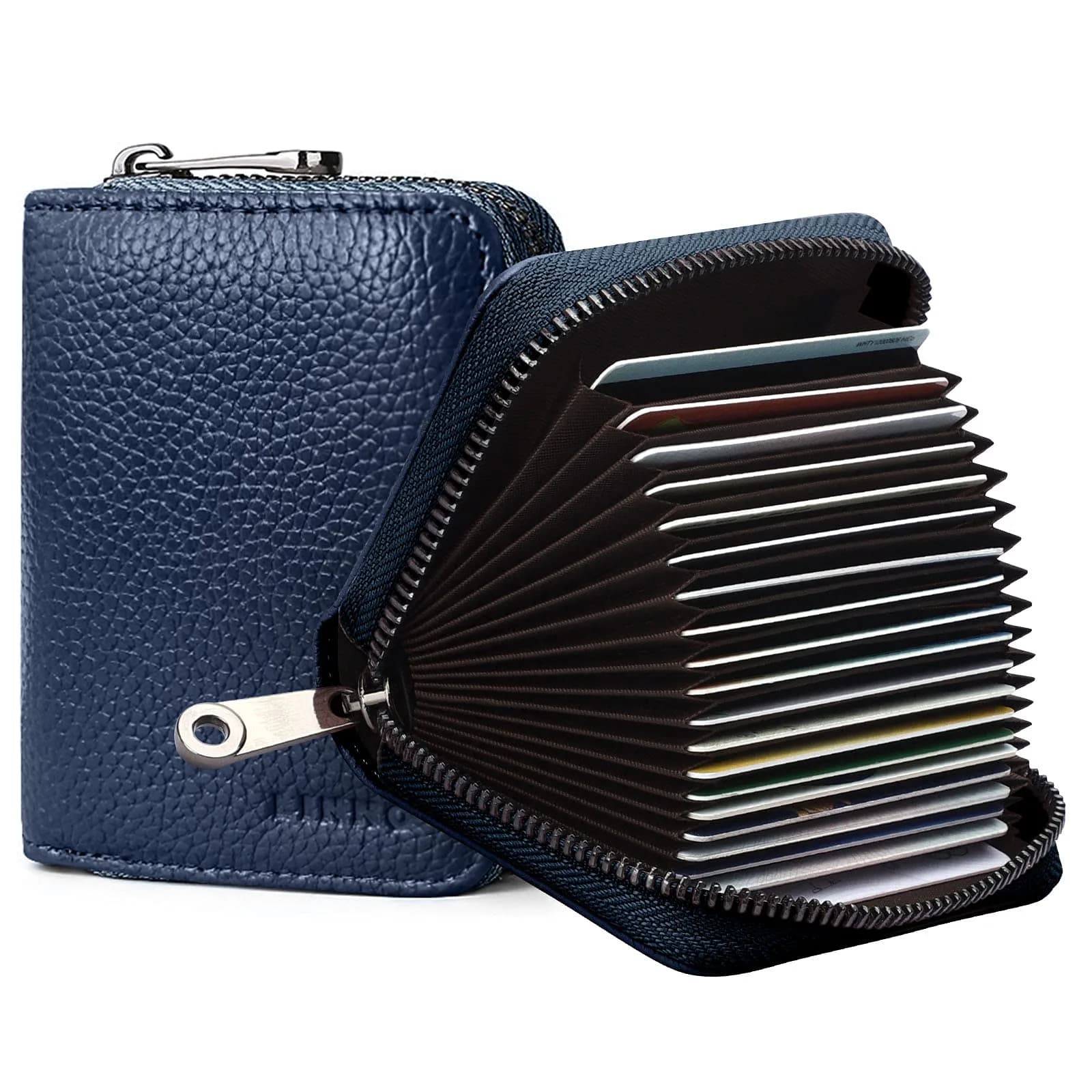 Linno RFID 20 Slots Credit Card Holder Genuine Leather Small Wallet with Zipper for Women or Men - main product image