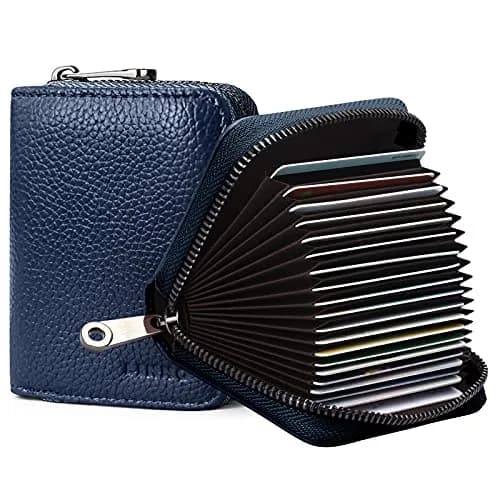 Linno RFID 20 Slots Credit Card Holder Genuine Leather Small Wallet with Zipper for Women or Men thumbnail 1