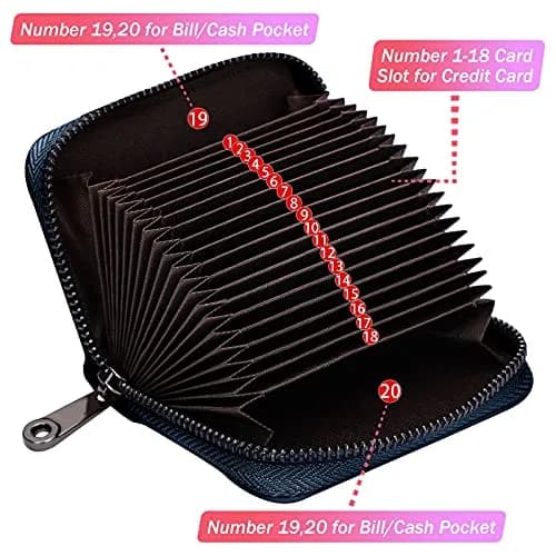 Linno RFID 20 Slots Credit Card Holder Genuine Leather Small Wallet with Zipper for Women or Men thumbnail 2