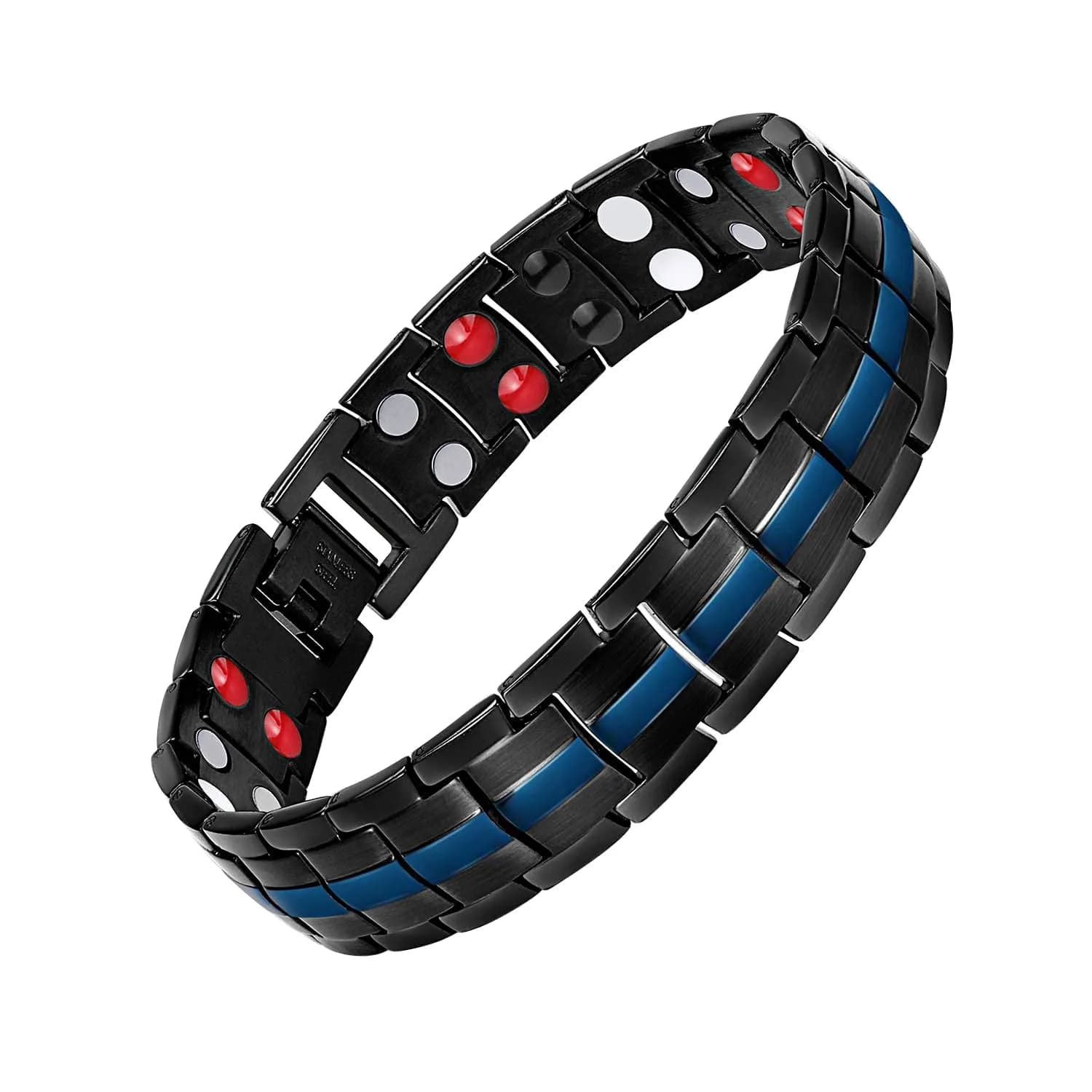 Feraco Magnetic Therapy Bracelet Black Titanium Steel Double Row 4 Elements | Classic Style — Black & Blue
