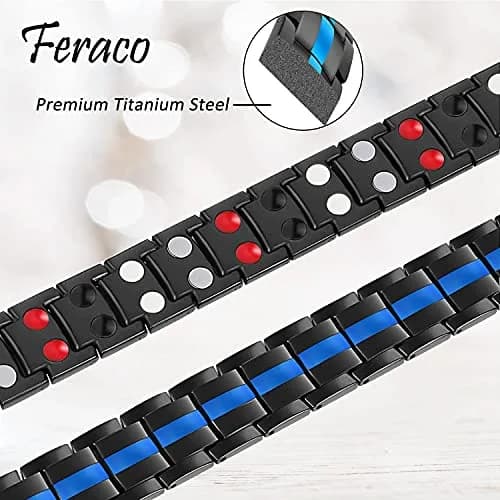 Feraco Black & Blue Magnetic Therapy Bracelet with Double Row Magnets 22cm (8.66 inch) | Hypoallergenic Titanium Steel thumbnail 3
