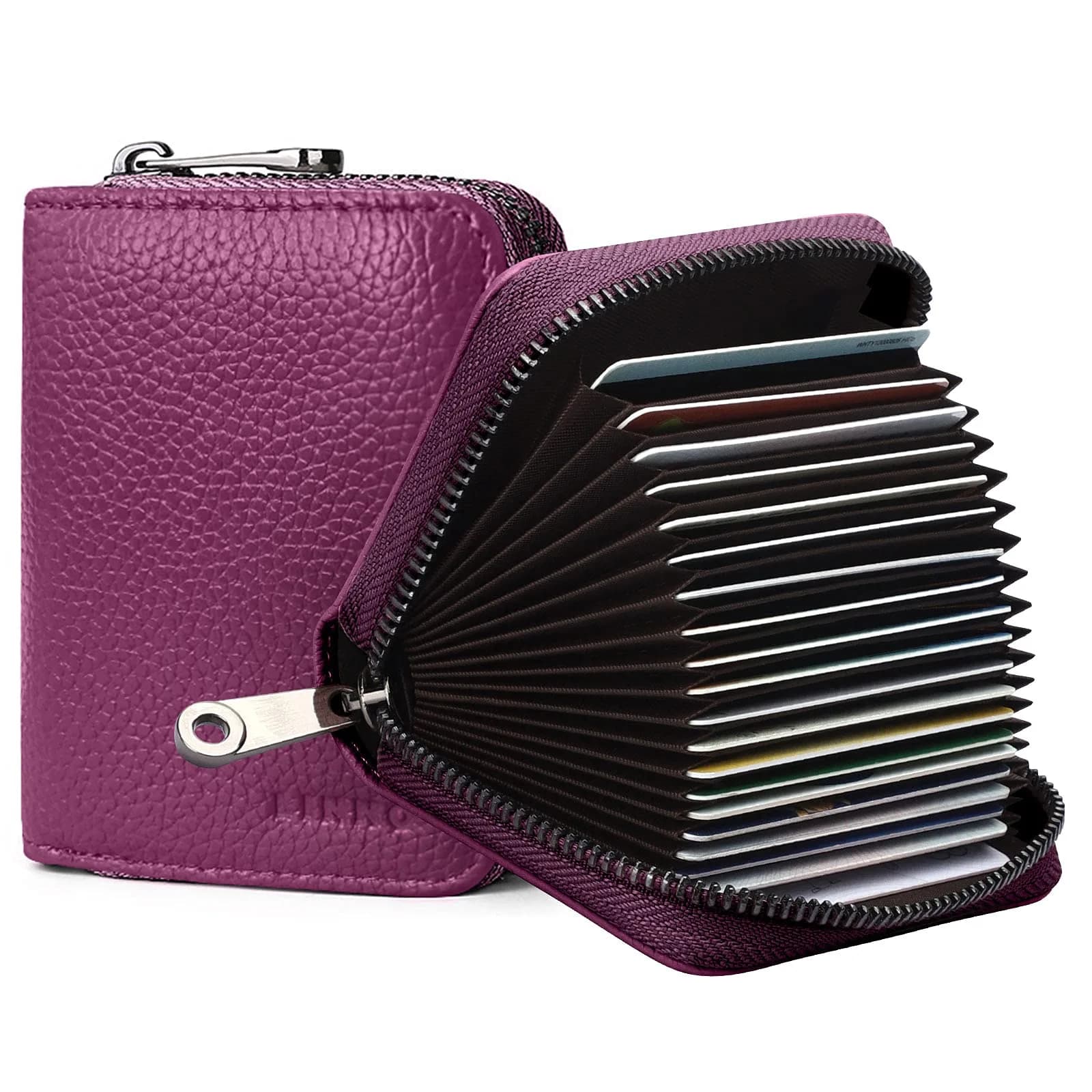 Linno RFID 20 Slots Credit Card Holder Genuine Leather Small Wallet with Zipper for Women & Men