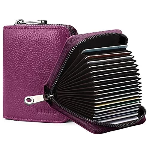 Linno RFID 20 Slots Credit Card Holder Genuine Leather Small Wallet with Zipper for Women & Men thumbnail 1