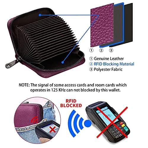 Linno RFID 20 Slots Credit Card Holder Genuine Leather Small Wallet with Zipper for Women & Men thumbnail 3