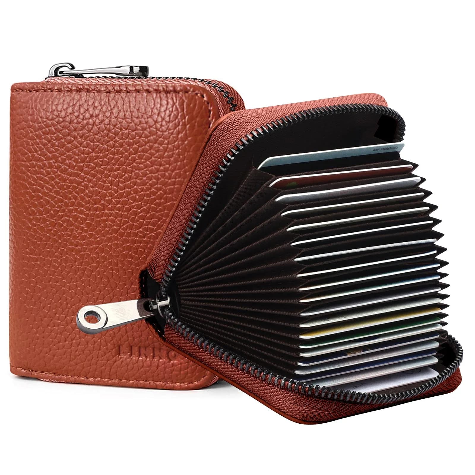 Linno RFID 20 Slots Credit Card Wallet Genuine Leather Small Wallet for Women or Men with Zipper | RFID Blocking Accordion Wallet
