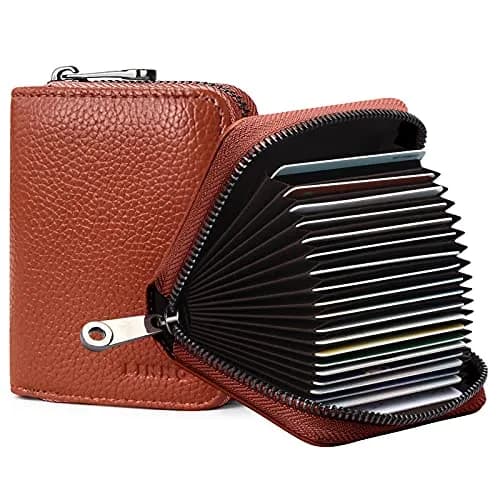 Linno RFID 20 Slots Credit Card Wallet Genuine Leather Small Wallet for Women or Men with Zipper | RFID Blocking Accordion Wallet thumbnail 1