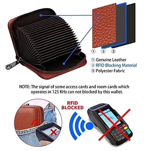 Linno RFID 20 Slots Credit Card Wallet Genuine Leather Small Wallet for Women or Men with Zipper | RFID Blocking Accordion Wallet thumbnail 3