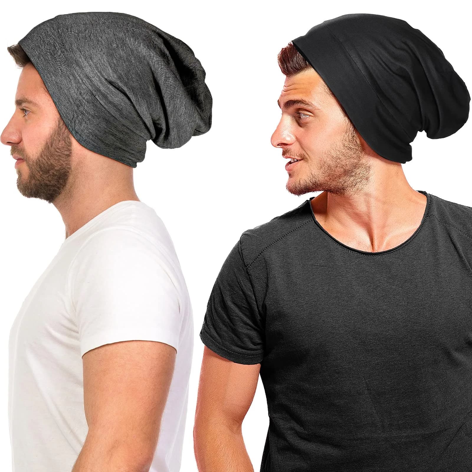 Geyoga Silk Satin Bonnet for Men | Adjustable Elastic Band for Curly Hair, 2 Pack - main product image
