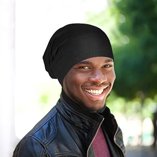 Geyoga Silk Satin Bonnet for Men | Adjustable Elastic Band for Curly Hair, 2 Pack thumbnail 4